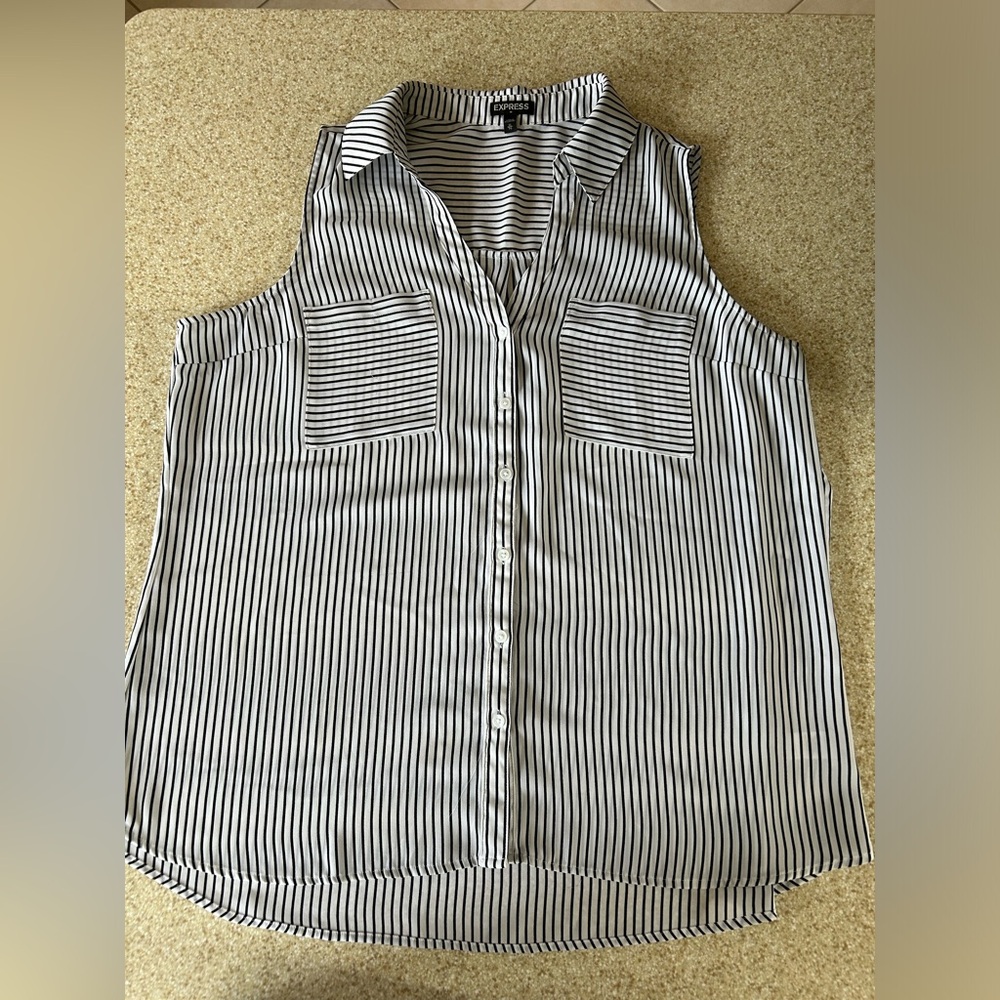 EXPRESS - collar tank top blouse - black/white stripes - 2 pockets - XL